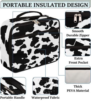 मल्टी फंक्शनल वाटरप्रूफ फ़ैब्रिक गाय प्रिंटेड लंच बैग हैंडल के साथ
