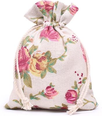 Drawstring बैग बर्लेप फ्लावर पाउच बैग गिफ्ट बैग ज्वेलरी पाउच DIY क्राफ्ट वेडिंग पार्टी के लिए, 5X7 इंच