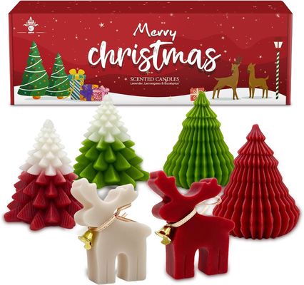 क्रिसमस सुगंधित मोमबत्तियाँ उपहार सेट एल्क और क्रिसमस ट्री आकार हस्तनिर्मित सोया मोम Xmas अरोमाथेरेपी मोमबत्ती